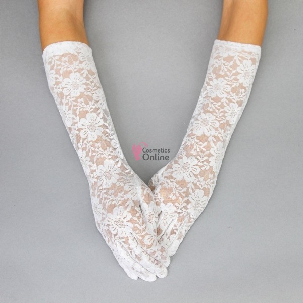 Manusi elegante din dantela MNS013LL medii Albe